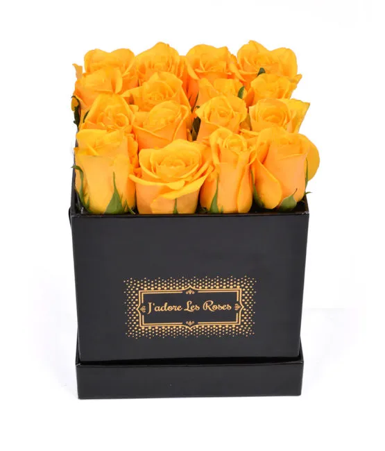 yellow roses in black small square box