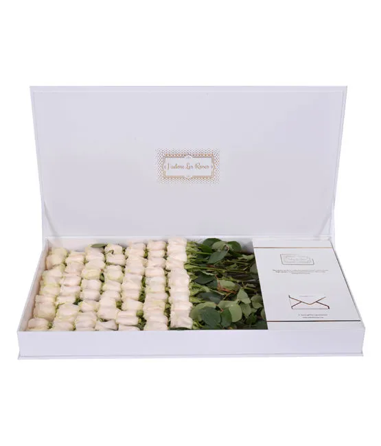 cream roses in white large box