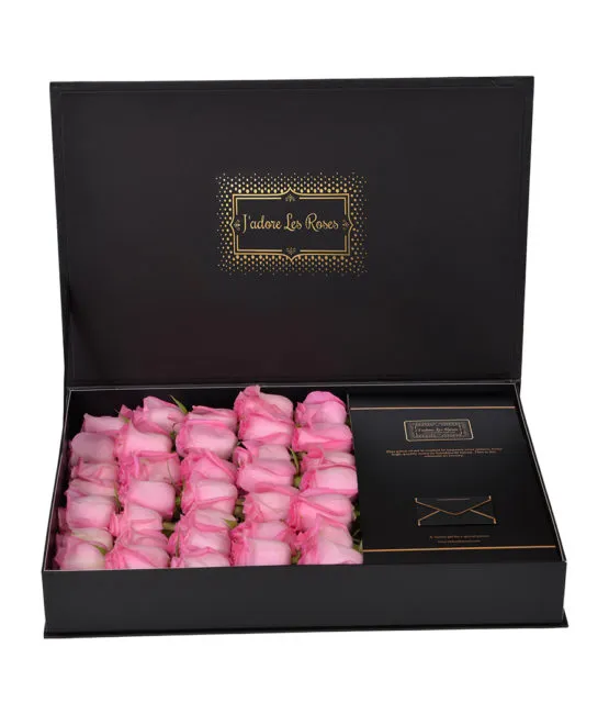 pink roses in black small signature box
